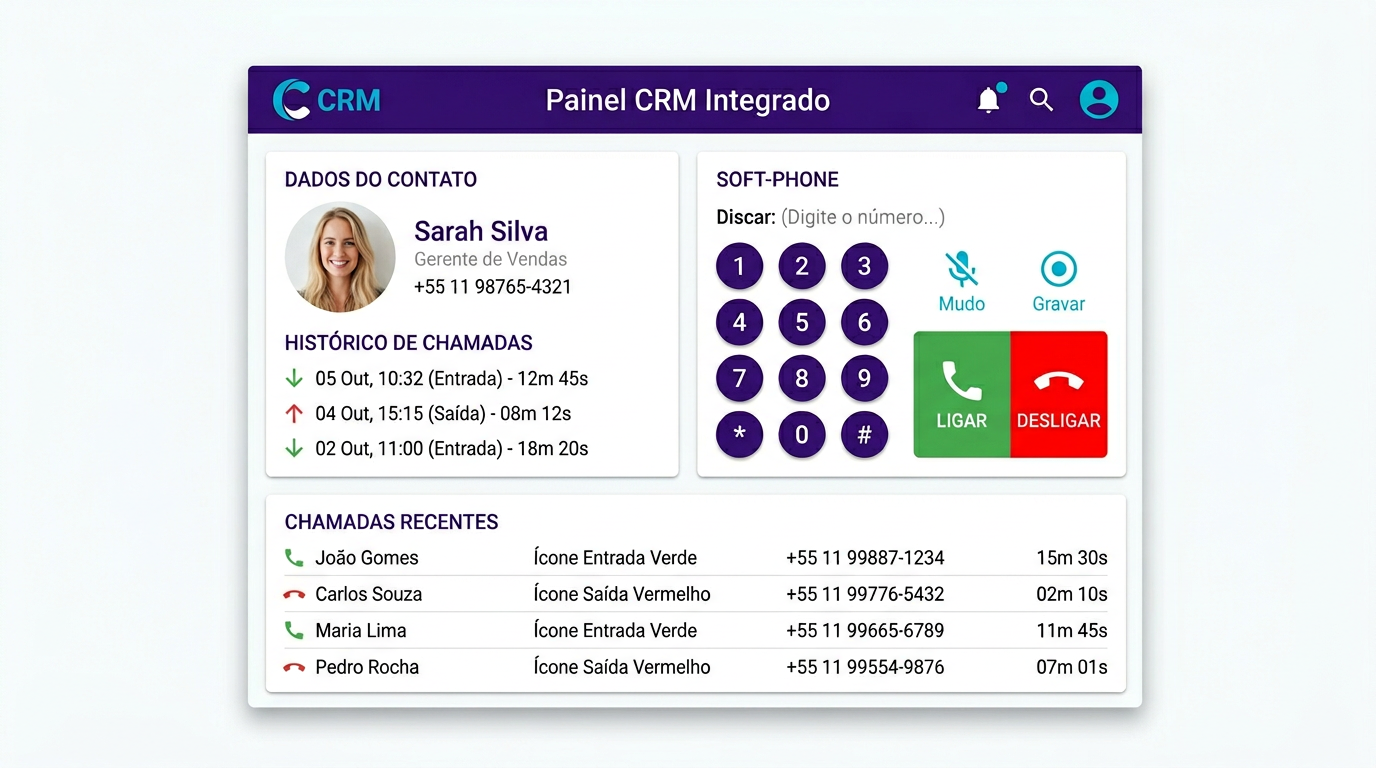 Softphone VoIP integrado no painel do CRM Fort