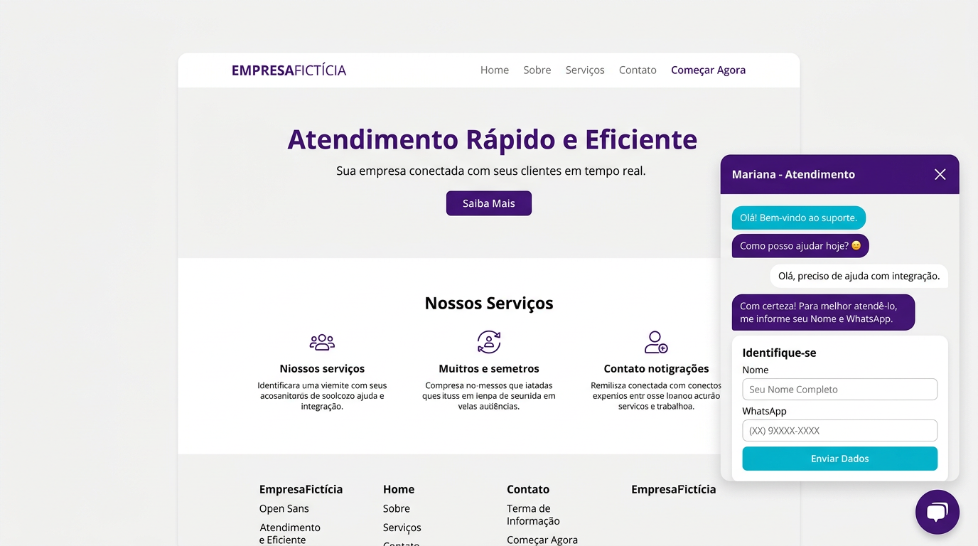 Widget de chat do CRM Fort embutido em um site